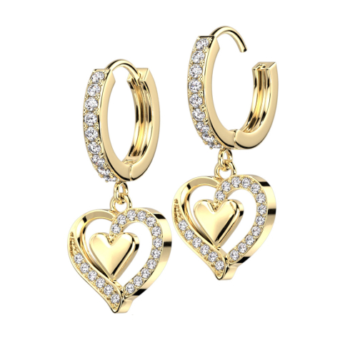 Boucles doreilles à clapet doré cristaux argent pendentif cœur