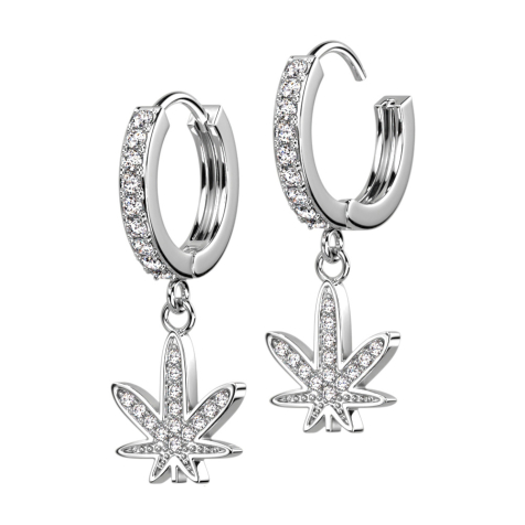 Folding earring silver crystals silver pendant hemp leaf