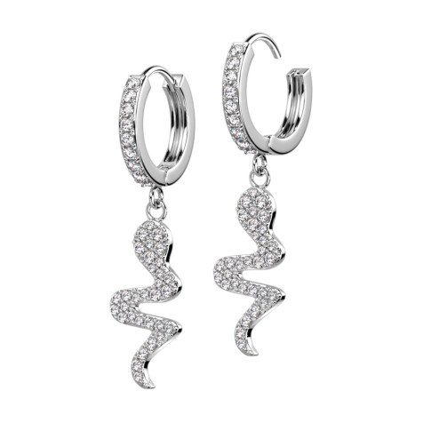 Boucle doreille à clapet argent cristaux argent pendentif serpent