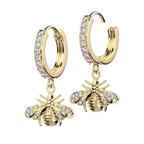 Orecchino pieghevole cristalli placcati oro argento ciondolo ape