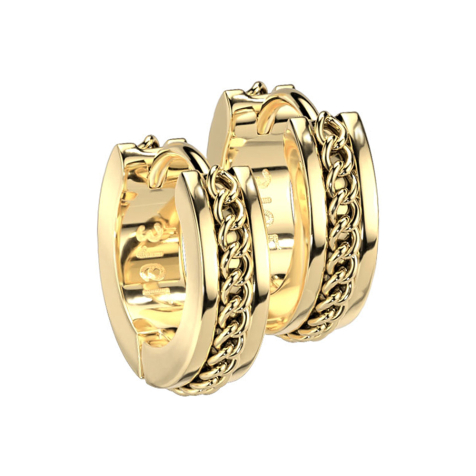 Boucles doreilles à clapet doré au centre avec chaîne