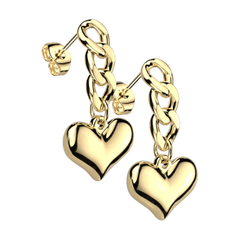 Boucles doreilles dorées pendentif maillons avec coeur