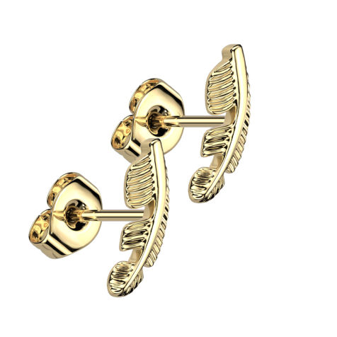 Clous doreilles sans tige plaqués or Plume