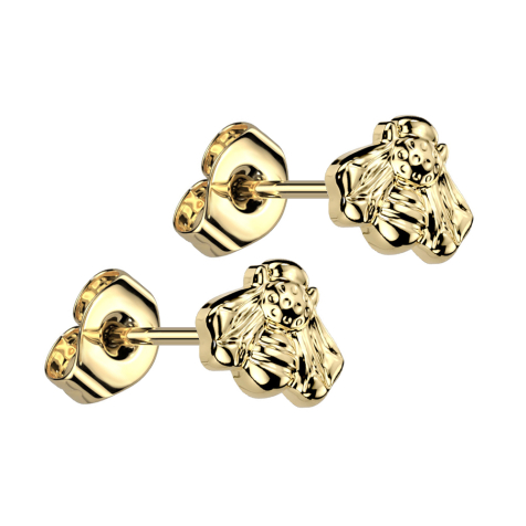 Threadless gold-plated bee stud earrings