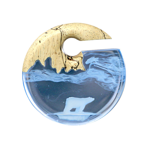 Poids doreille ours polaire époxy bleu en bois de tamarin