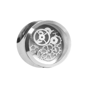 Flared plug silver steampunk gear wheels epoxy transparent