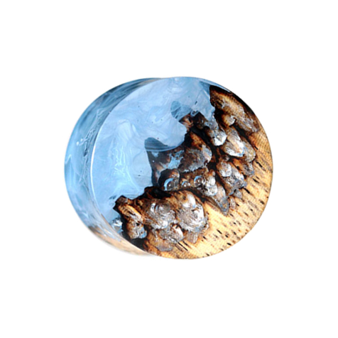 Flared plug cave with smoke epoxy blue made of tamarind wood