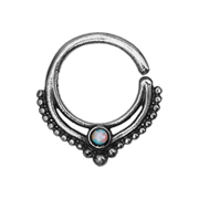 Micro Piercing Ring silber Kugelrand mit Opal weiss