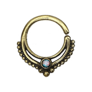 Micro Piercing Ring vergoldet Kugelrand mit Opal weiss