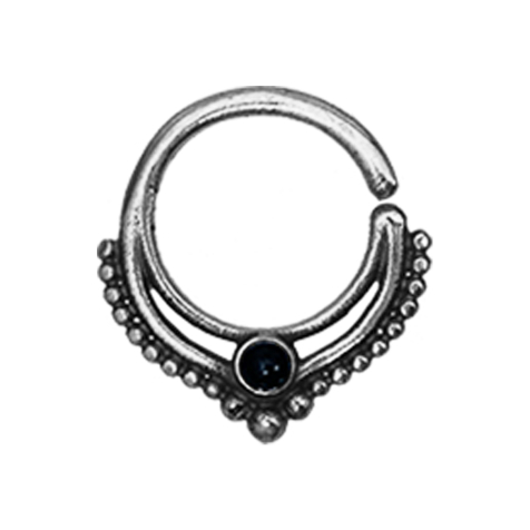 Micro piercing ring silver ball rim with onyx stone