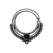Micro Piercing Ring silber Kugelrand mit Onyx Stein