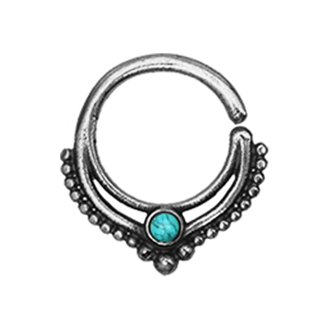 Micro piercing ring silver ball rim with turquoise stone