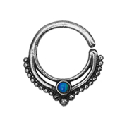 Micro Piercing Ring silber Kugelrand mit Opal blau