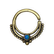 Micro piercing ring gold-plated ball rim with blue opal
