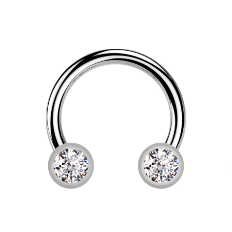 Micro Threadless Circular Barbell silver with two cylinders silver front crystal silver
