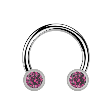 Micro Threadless Circular Barbell silver with two cylinders silver front crystal pink