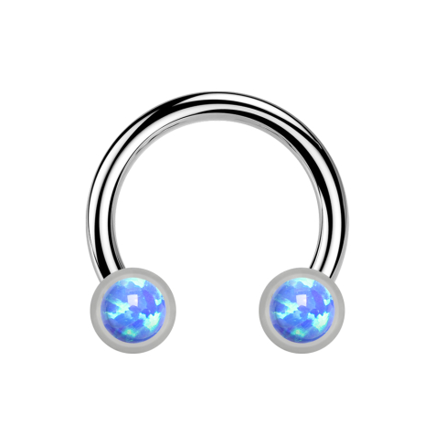 Micro Threadless Circular Barbell argento con due cilindri argento frontale opale blu