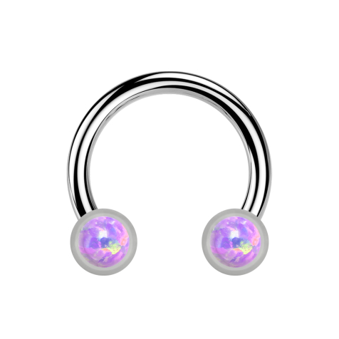 Micro Threadless Circular Barbell argento con due cilindri argento frontale opale viola