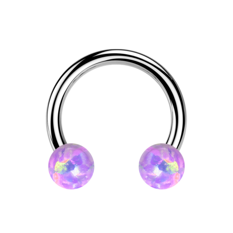 Micro threadless circular barbell in silver with two violet opals