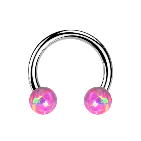 Micro Threadless Circular Barbell argento con due opali rosa