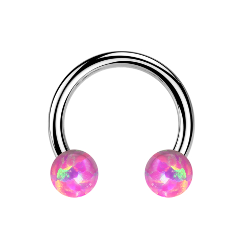 Micro Threadless Circular Barbell silber mit zwei Opale pink