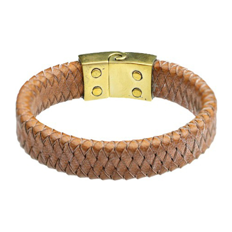 Bracelet en cuir brun clair tressé losange