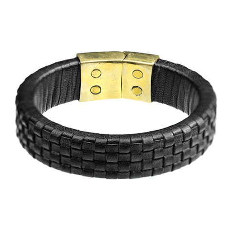 Leather bracelet black braided check