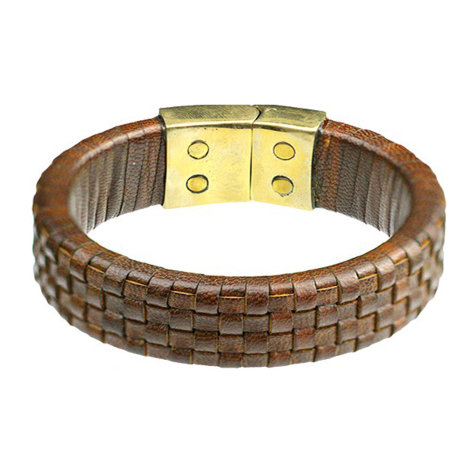Bracelet en cuir brun foncé tressé à carreaux