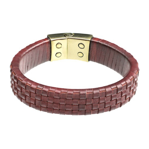 Leather bracelet burgundy braided check