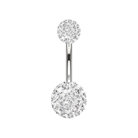 Banana 14k white gold with two crystal balls silver