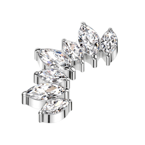 Dermal Anchor silver fan with seven crystals silver