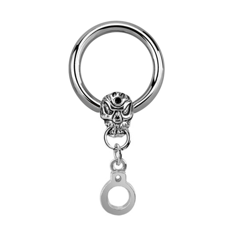 Closure ring silver skull with handcuff