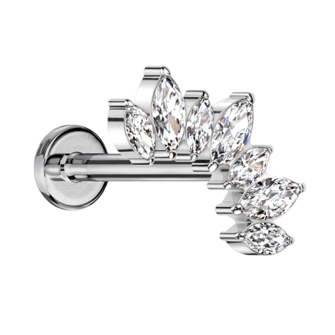 Micro Labret Innengewinde silber Fächer mit sieben Kristallen silber