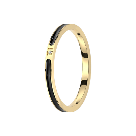 Anello placcato oro con smalto nero centrale e cristallo argentato