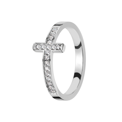 Ring silver cross with crystals silver
