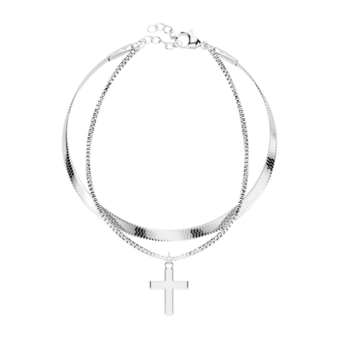 Silver snake chain and box with cross pendant