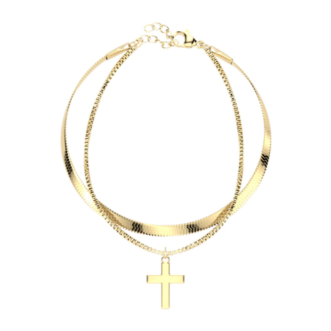 Catena a serpente placcata oro e scatola con ciondolo a croce