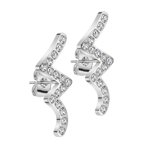 Stud earrings silver wave with crystals silver