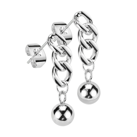 Ohrstecker silber Anhänger Kettenglieder mit Kugel