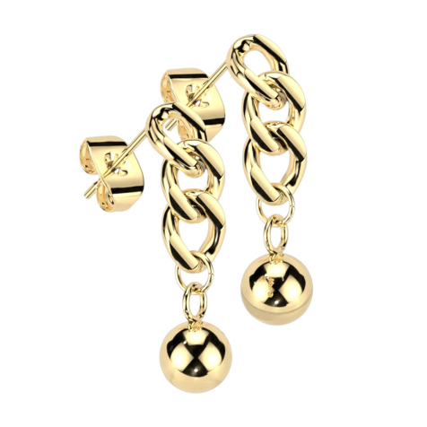 Ohrstecker vergoldet Anhänger Kettenglieder mit Kugel