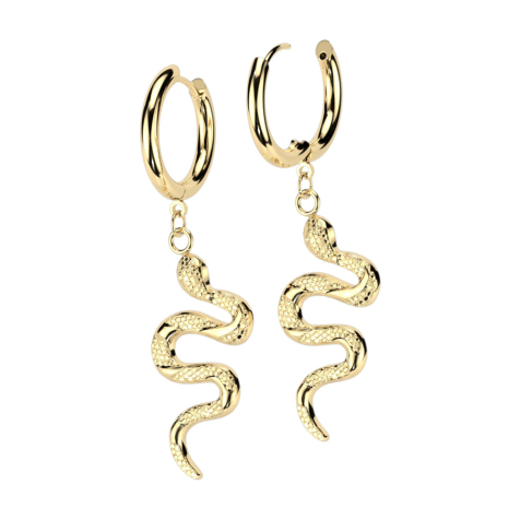 Gold-plated snake pendant earring