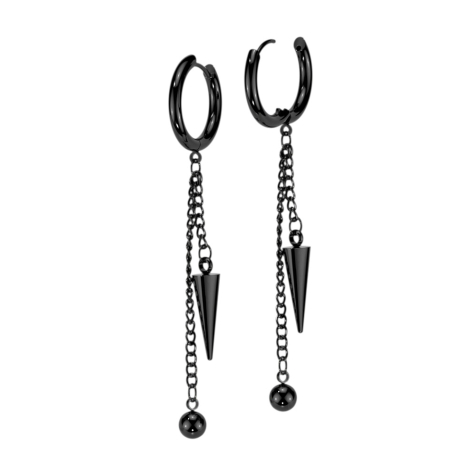 Boucles doreilles noires pendentifs chaînes avec boule et cône