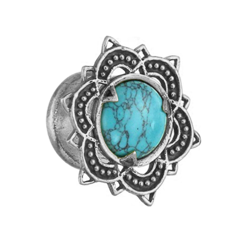Flesh plug silver flower with turquoise stone