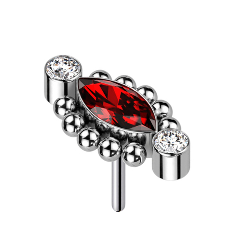 Threadless due cristalli argento dieci sfere Cristallo ovale rosso