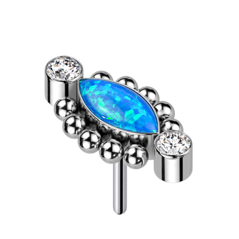 Threadless zwei Kristalle silber zehn Kugeln Ovaler Opal blau