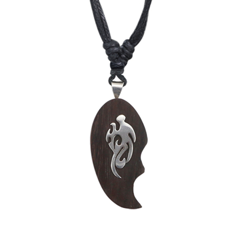 Necklace black pendant tribal flame made from Narra wood