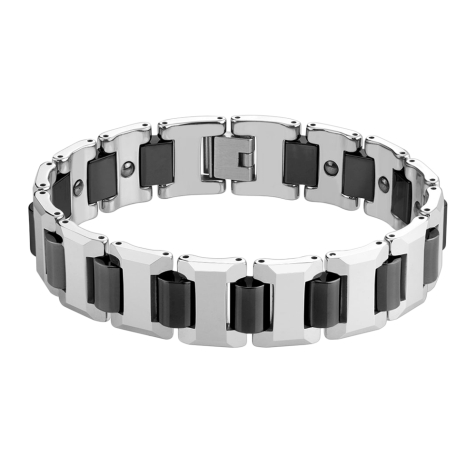 Bracciale a maglie argento e nero Bordi rotti