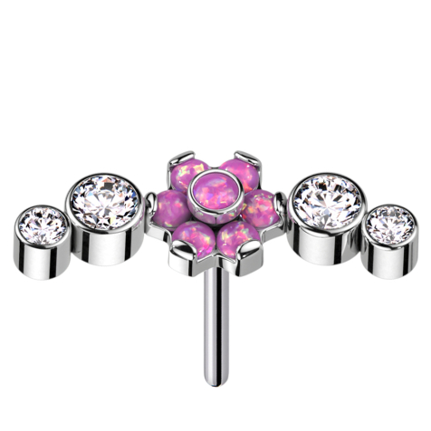 Fiori in argento senza filettatura con opale rosa incastonati in quattro cristalli