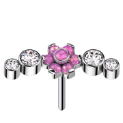 Fleur argentée sans fil Opales roses sertis de...