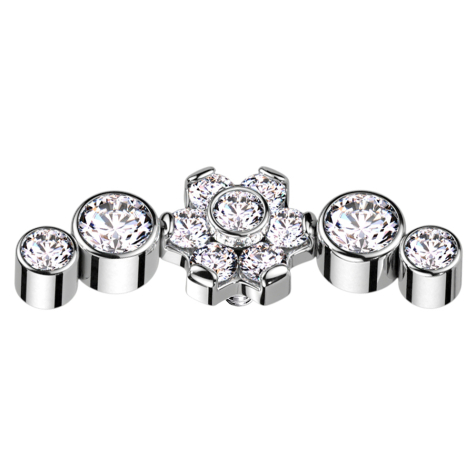 Ancrage dermique argent Fleur Cristaux argent sertis quatre cristaux argent